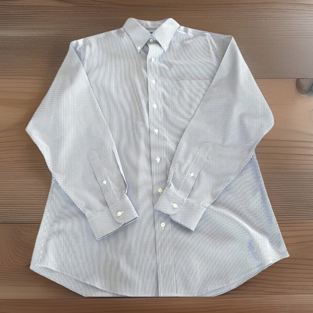 Jos. A. Bank Mens Dress Shirt 16.5-35 Blue White Stripe Tailored Fit Business